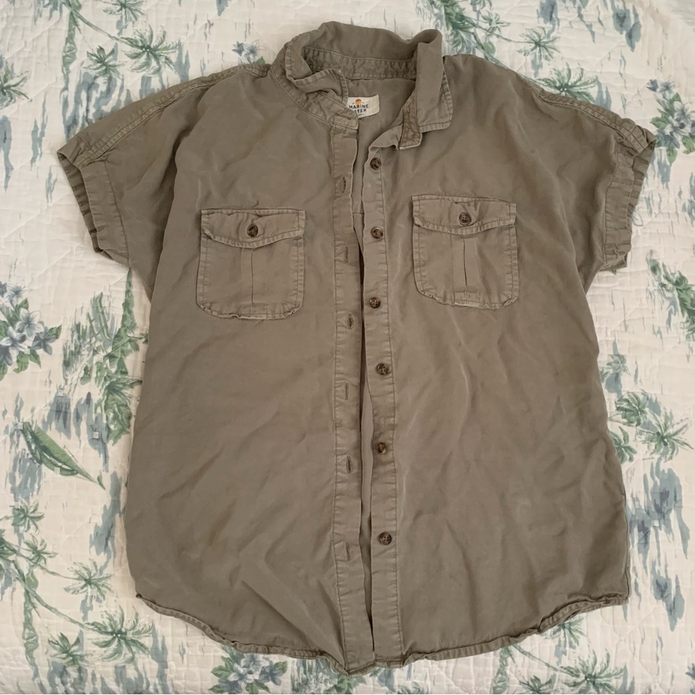 Marine Layer Dana Short-Sleeve Shirt Dusty Sage Olive Green XS Tencel Camp Shirt - Picture 6 of 9